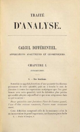 Traité d'analyse, 1. Calcul différentiel : applications analytiques et géométriques