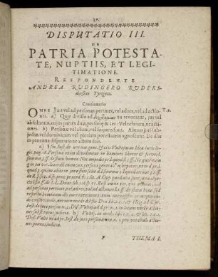 Disputatio III. De Patria Potestate, Nuptiis, Et Legitimatione.