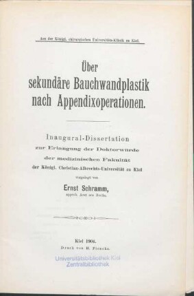 Über sekundäre Bauchwandplastik nach Appendixoperationen