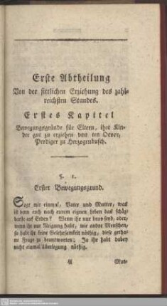Erste Abtheilung, Von der sittlichen Erziehung des zahlreichsten Standes