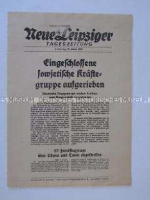 Extrablatt der "Neuen Leipziger Tageszeitung" u.a. über die Kampfhandlungen zwischen der deutschen Wehrmacht und den sowjetischen Truppen im Dongebiet