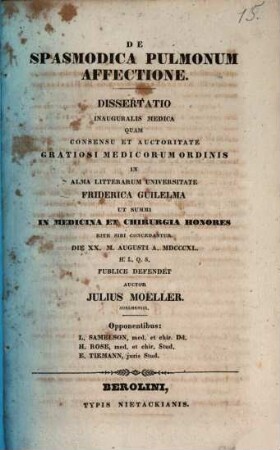 De spasmodica pulmonum affectione : Diss. inaug. med.