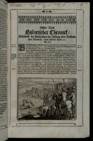 Ander Theil. Historischer Chronick/ Inhaltend die Geschichten der Andern oder Persianischen Monarchie. Vom Jahr der Welt 3410. biß 3620.
