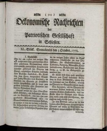 XL. Stück. Sonnabends den 3 October. 1778.