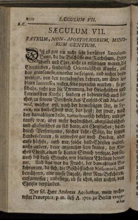 Sæculum VII. Patrum, Non-Apostolicorum, Minorum Gentium
