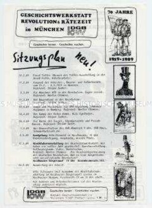 Flugblatt der Geschichtswerkstadt mit Veranstaltungsplan zum 70. Jahrestag der 1. Räterepublik in München