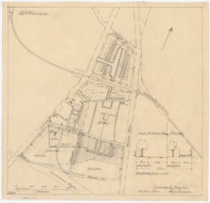 Siedlungsplan der Heimstättengesellschaft Primus Wittenau, Berlin-Reinickendorf: Lageplan 1:4000, Profil der Straße 40