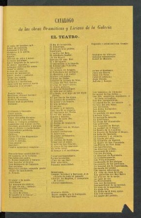 Catálogo de las obras Dramáticas y Líricas de la Galería