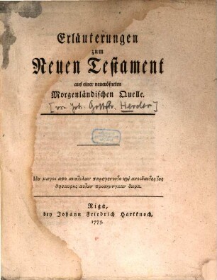 Erläuterungen zum Neuen Testament aus einer neueröfneten Morgenländischen Quelle