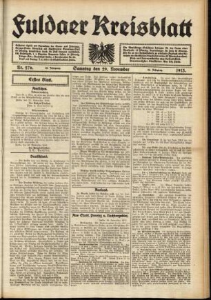 Erste Ausgabe vom Samstag, den 29. November 1913.