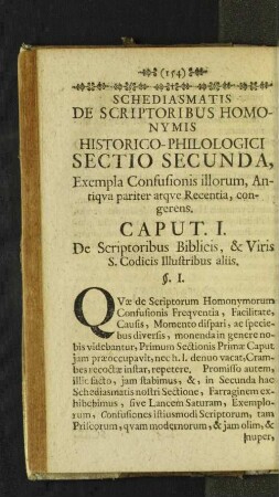 Sectio Secunda, Exempla Confusionis illorum, Antiqva pariter atqve Recentia, congerens.