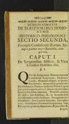 Sectio Secunda, Exempla Confusionis illorum, Antiqva pariter atqve Recentia, congerens.