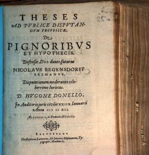 Theses ad publice disputandum propositae de pignoribus et hypothecis