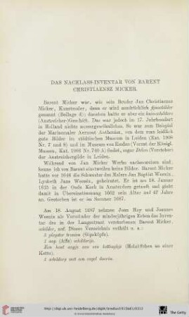 Das Nachlass-Inventar von Barent Christiaensz Micker