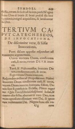 Tertium Caput Catecheseos, De Invocatione.