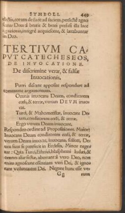 Tertium Caput Catecheseos, De Invocatione.