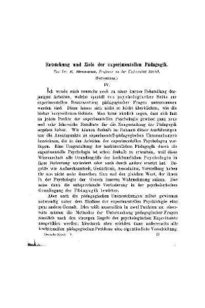 Entstehung und Ziele der experimentellen Pädagogik : (Fortsetzung)