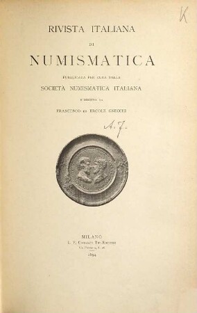 Rivista italiana di nvmismatica e scienze affini. 7. 1894