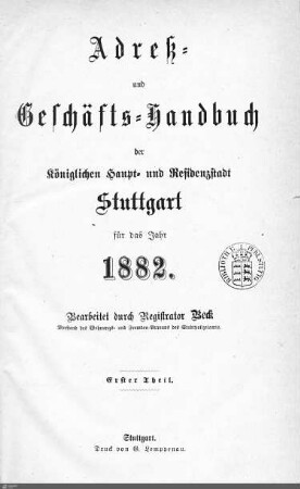 1882: Stuttgarter Adressbücher, 1882