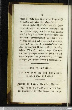 Zweites Kapitel. Von der Materie und den allgemeinen Eigenschaften