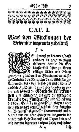 Cap.I. Was von Wirckungen der Gespenster insgemein zu halten?