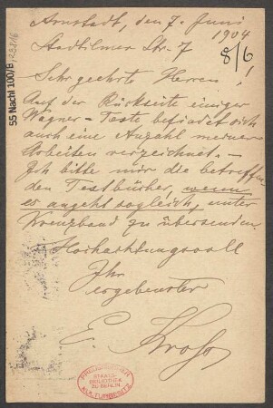 Brief an B. Schott's Söhne : 07.06.1904