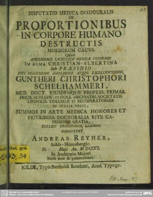 Disputatio Medica Inauguralis De Proportionibus In Corpore Humano Destructis Morborum Caussis