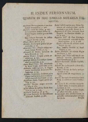 II. Index Personarum, Quarum In Hoc Libello Notabilis [...] Mentio