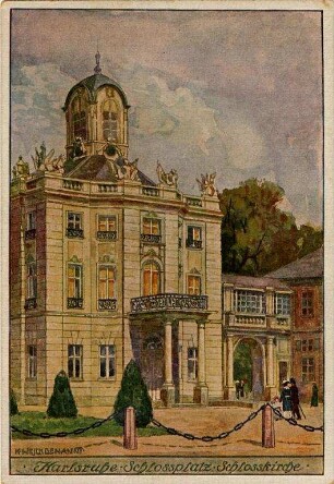 Postkartenalbum mit Motiven von Karlsruhe. "Karlsruhe. Schlossplatz. Schlosskirche". Schlosskapelle