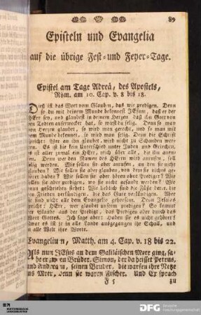 Episteln und Evangelia auf die übrige Fest- und Feyer-Tage.