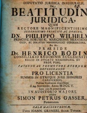 Diss. iur. inaug. de beatitudine iuridica