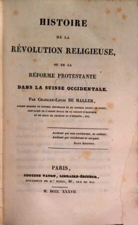 Histoire de la revolution religieuse dans la Suise ...