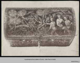 Truhe mit Lederbeschlag mit Darstellung von Diana und Aktäon