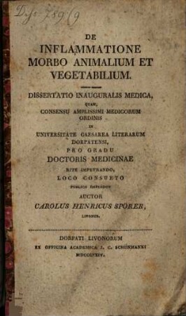 De inflammatione morbo animalium et vegetabilium : diss. inaug.