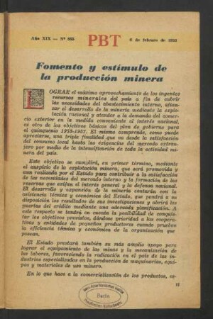 Fomento y estímulo de la producción minera