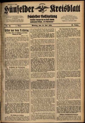 Erste Ausgabe vom Montag, den 16. Juli 1934.