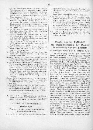 Bericht über die Thätigkeit der Geschichtsvereine der Provinz Brandenburg und der Altmark