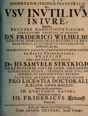 Diss. iur. inaug. de usu inutilium in iure