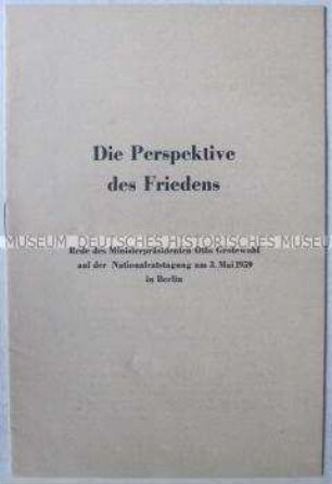 Heft mit dem Wortlaut der Rede von Otto Grotewohl auf der Tagung des Nationalrats der Nationalen Front am 3. Mai 1959