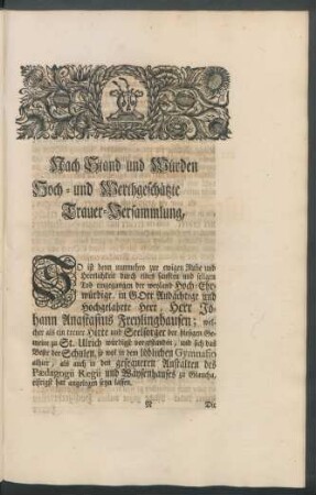 Nach Stand und Würden Hoch- und Werthgeschätzte Trauer-Versammlung,