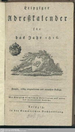 2.1816: Leipziger Adreßkalender : auf d. Jahr ...