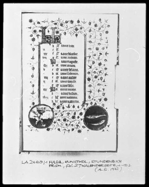 Fragment eines Stundenbuches — Kalenderseite Februar mit zwei Medaillons, Folio 2recto