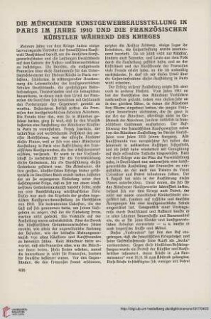 9(1917) S. 406-409: Die Münchener Kunstgewerbeausstellung in Paris im Jahre 1910 und die französischen Künstler während des Krieges