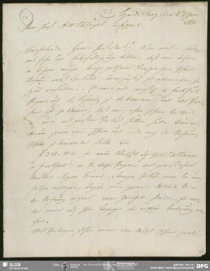 Eigenh. Brief mit Rechnung Nr.17 von Johann Georg Zimmer an August Wilhelm von Schlegel, Heidelberg, 08.01.1811