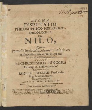 Disputatio Philosophico-Historico-Philologica De Nilo