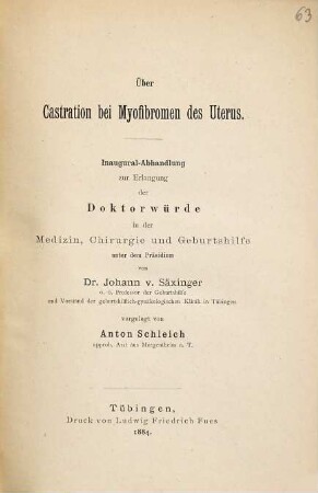 Über Castration bei Myofibromen des Uterus