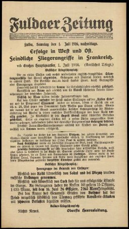 Ausgabe vom Samstag, den 01. Juli 1916.
