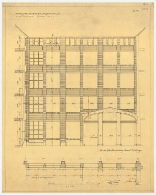 Warenhaus Wertheim, Rosenthaler Straße/Sophienstraße, Berlin 3. Bauabschnitt: Fassadenansicht Hof II, 1:50