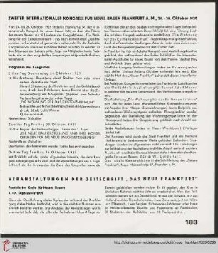 Veranstaltungen der Zeitschrift "Das Neue Frankfurt"