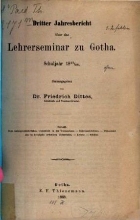 Jahresbericht des Herzoglichen Lehrerseminars zu Gotha : Schuljahr .... 3. 1867/68 (1868)